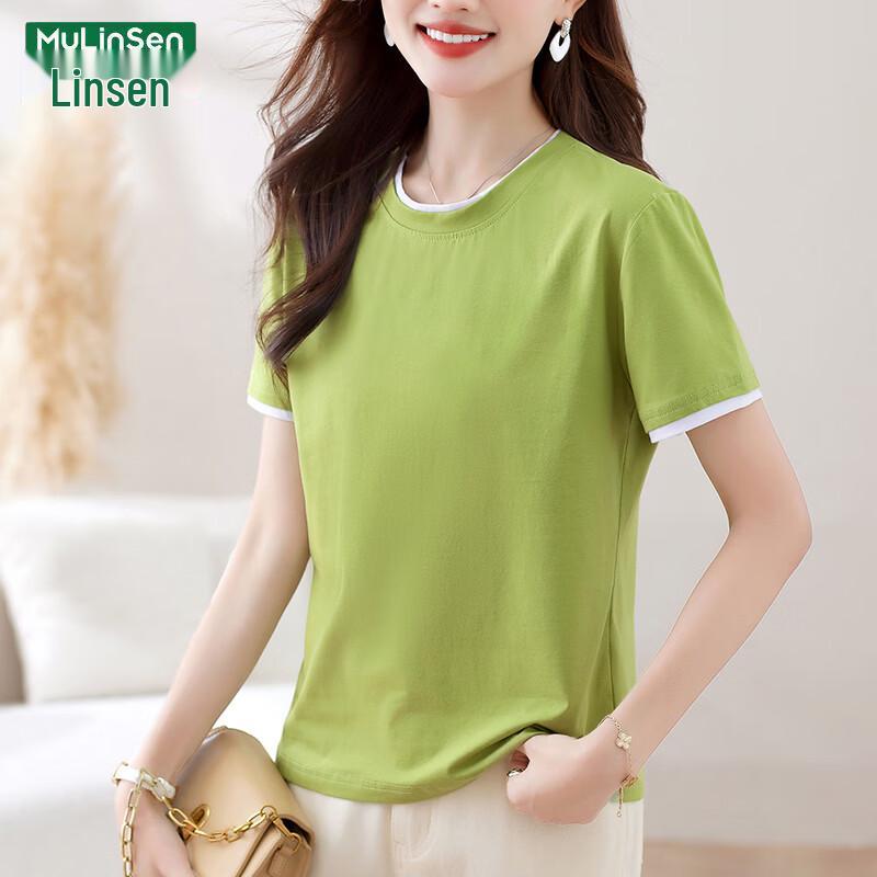 MULINSEN Women's Faux Two-Piece Round Neck Cotton T-Shirt