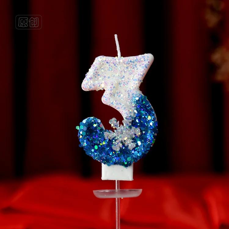 

Рождественская свеча Frozen Birthday для тортов 0-9 цифр Принцесса Дисней свеча Декор вечеринка Снежинка синие подставки для свечей