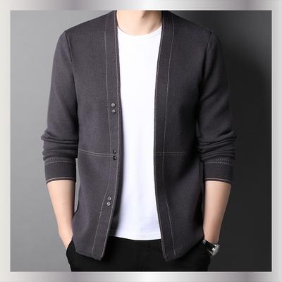 Nieuwe lente en herfst nieuwe dunne heren gebreide V-hals cardigan slim trui jeugd heren modieus casual gebreid jasje
