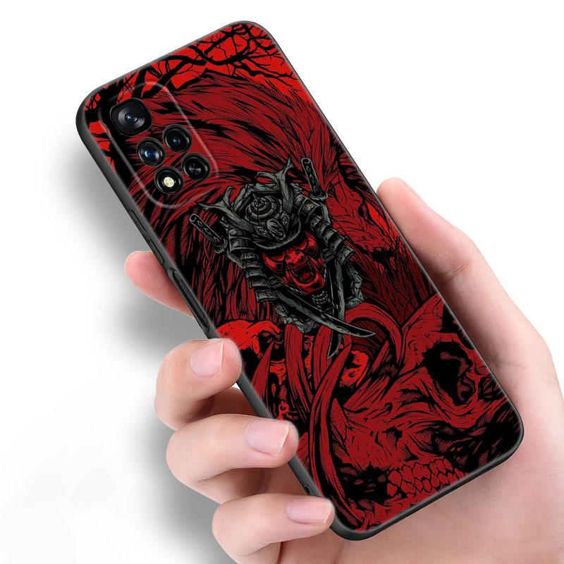 Japanese Samurai Art Black Silicone Phone Case For Xiaomi POCO X3 X4 NFC F3 F4 GT F5 M3 M4 M6 X5 X6 Pro 5G C55 C65 M5