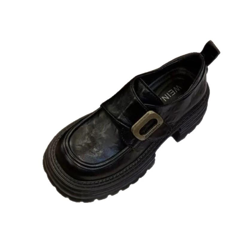 Platform thick heel British style small leather shoes women's 2025 new spring versatile women's shoes single shoes black loafers