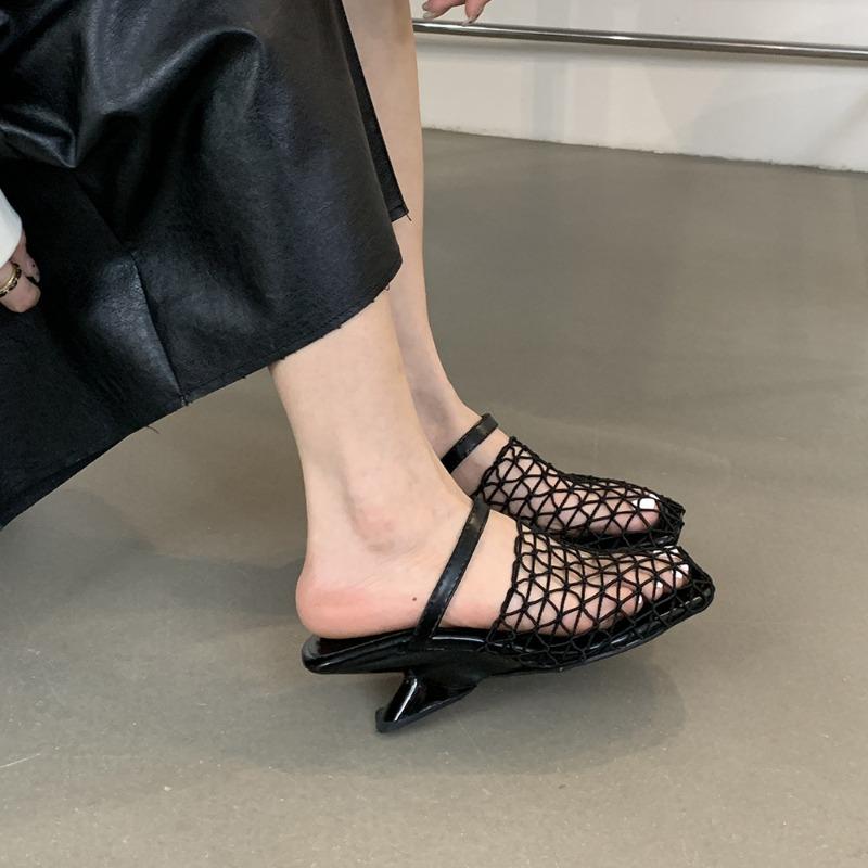 High Heeled Sandals Woven Hollow Out Breathable Roman Shoes Womens Mules Wedge Slingback Slippers