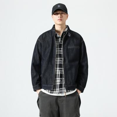 High-End Red-Eared Denim Harrington Denim Jacket Men'S American Washed Cattle Hunting Suit Stand-Up Jacket Men