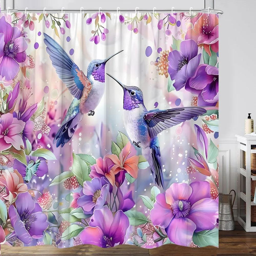 Flower Hummingbird Shower Curtain Watercolor Butterfly Cartoon Plants Farm Garden Home Polyester Fabric Bathroom Decor Curtains