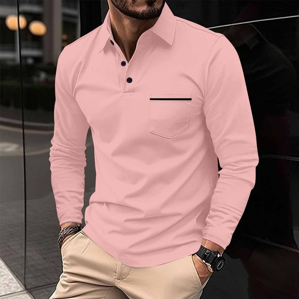 Men's Long Sleeve Shirts V Neck Button Down Blouse Tops  Color Block Shirts With Pocket