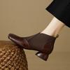 2026 New Style Autumn-winter Ankle Boots Square Toe , Slip-on Design, Anti-slip and Durable, Low Heel Shoes