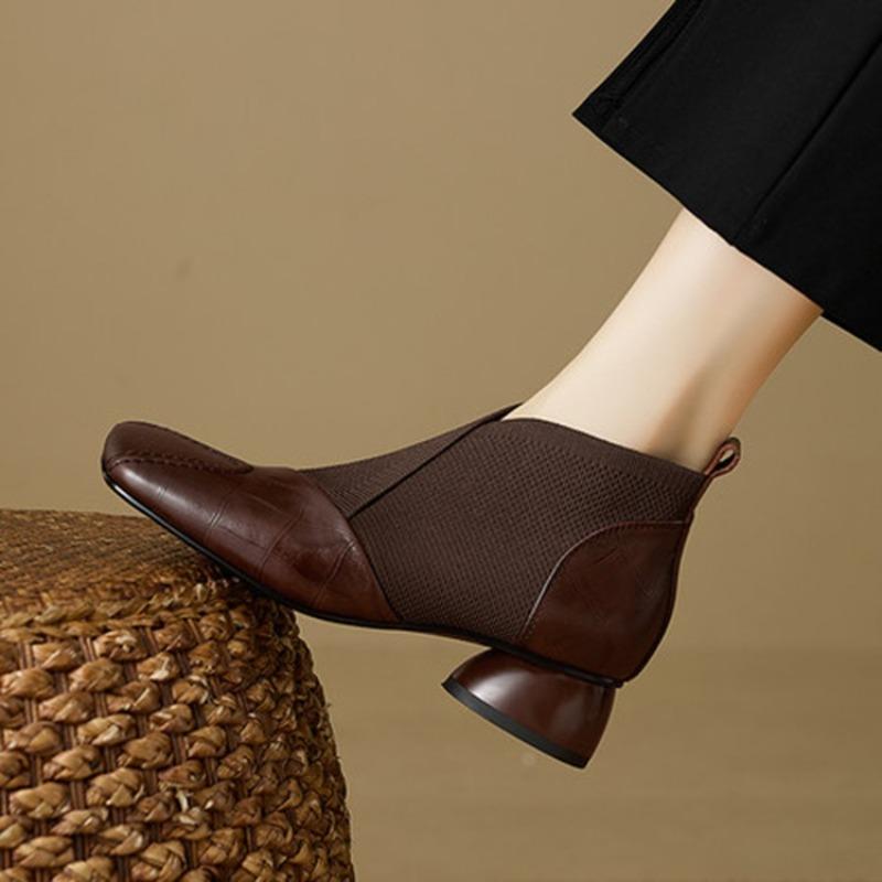 2026 New Style Autumn-winter Ankle Boots Square Toe , Slip-on Design, Anti-slip and Durable, Low Heel Shoes