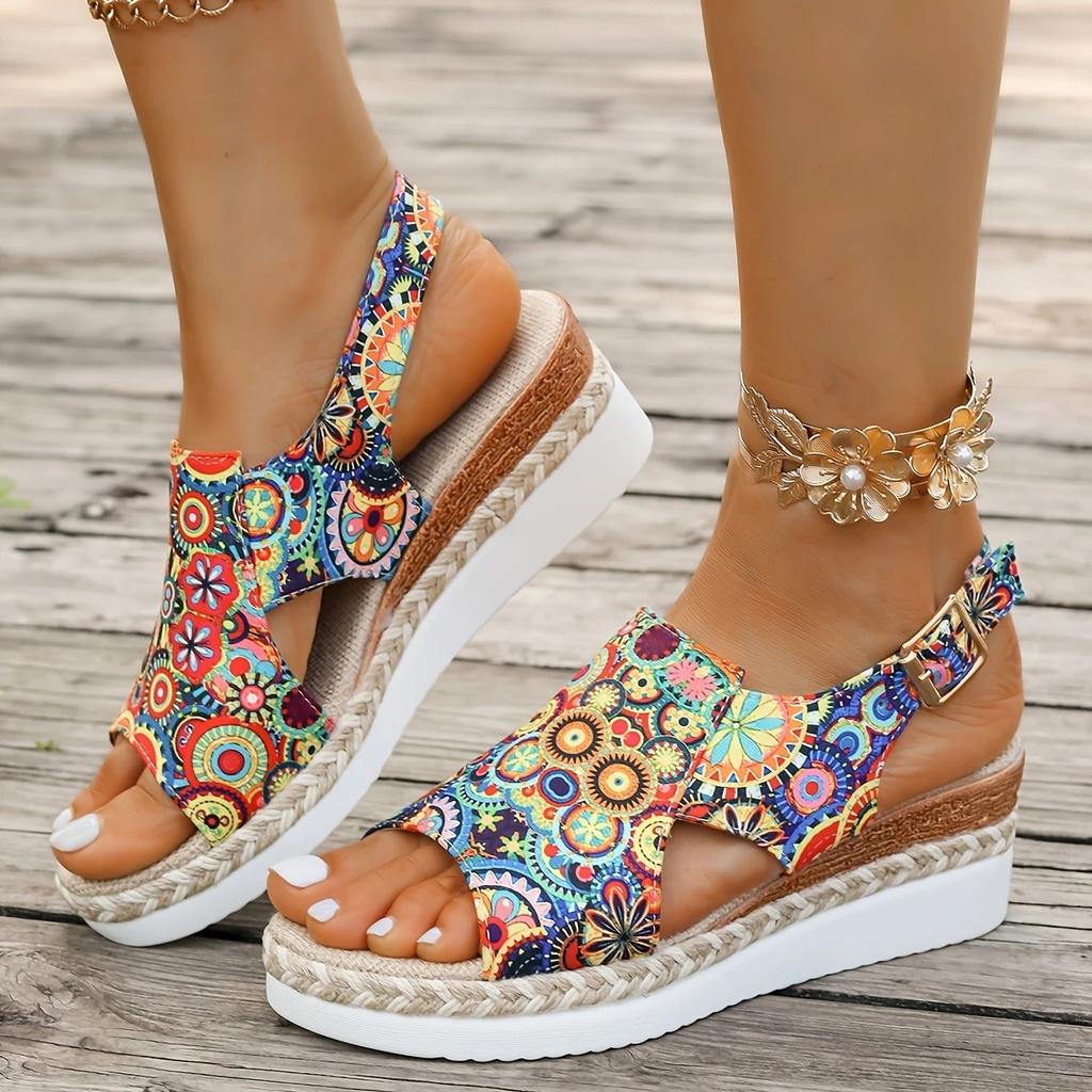 Fashion Zapatos Mujer Hot Sale Fashion Comfortable Floral Sexy Banquet Fish Mouth Soft Buckle Light Sandals Women's Casual Wedge Shoes