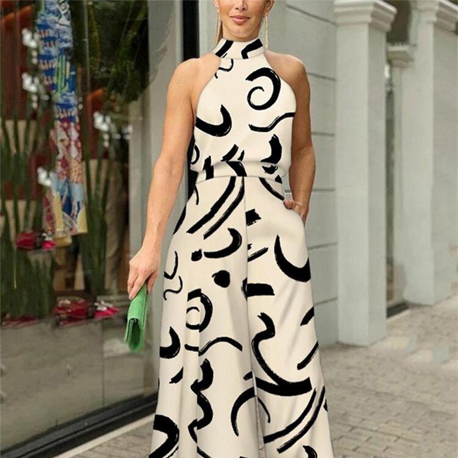 Damen Sexy Bedruckter Jumpsuit - Neu im Stil Rundhalsausschnitt,Jumpsuit,Sommerkleidung,trendig