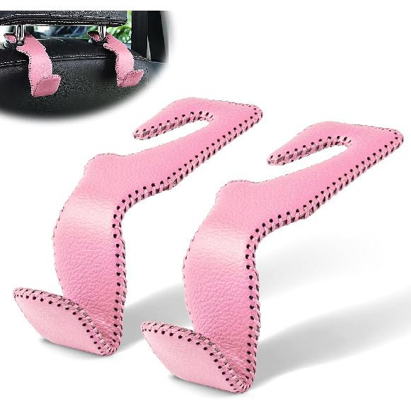 Black Superior Leather Car Seat Back Headrest Hook, Auto Seat Hook Hangers Interior Accessories for Purse Coats Umbrellas Grocery Bags Handbag,