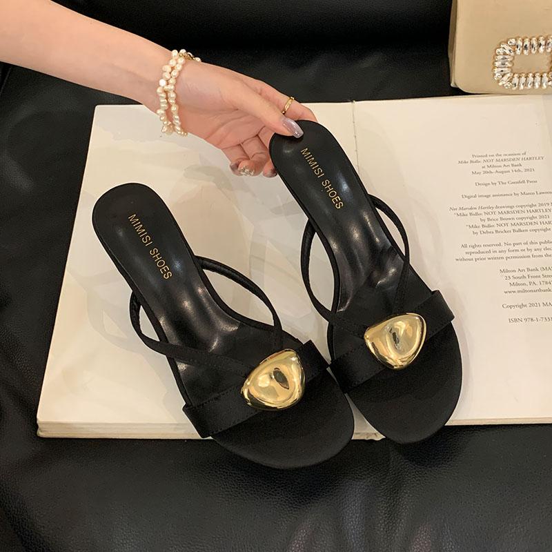 

Мода Мода Металл Женские Туфли на Высоком Каблуке Лодочки Шлепанцы Обувь Новинка Весна Лето Женская Обувь Слипоны Круглый Носок Женские Туфли на Тонком Каблуке 35 чёрный