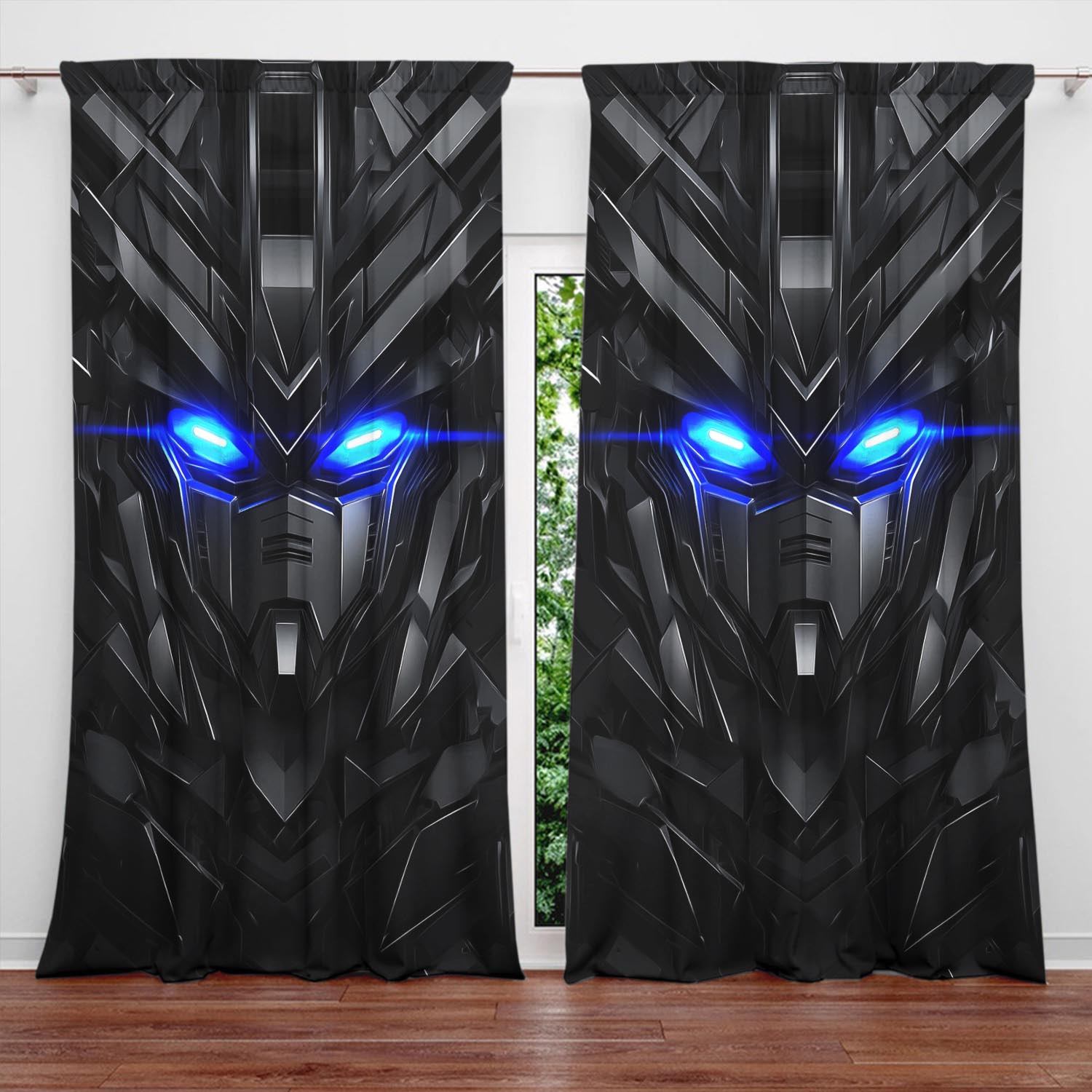 

Panels Transformers Pattern Decorative Curtains Semi Transparent Without Lining Durable Polyester Fiber Made Of W100*H70(CM)-Grommet top&2PCS