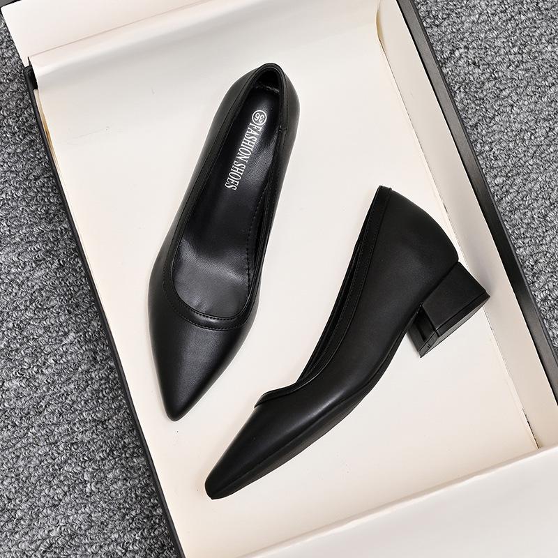 6cm Heel Height-Increasing French Pointed-Toe Black Women's Shoes - Perfect for Skirts and Professional Wear
