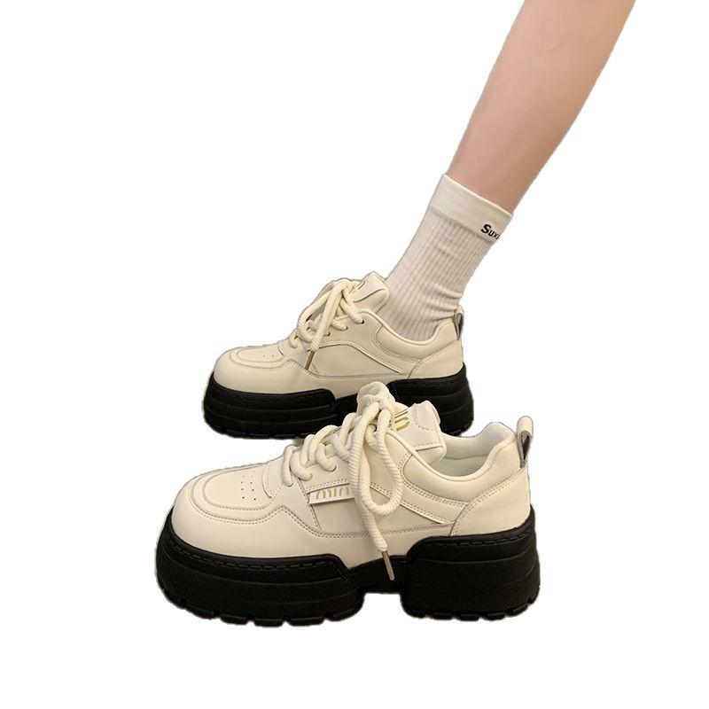 heightened thick baseplate shoes women's spring new muffin casual sports dad shoes lace-up versatile single shoes women's