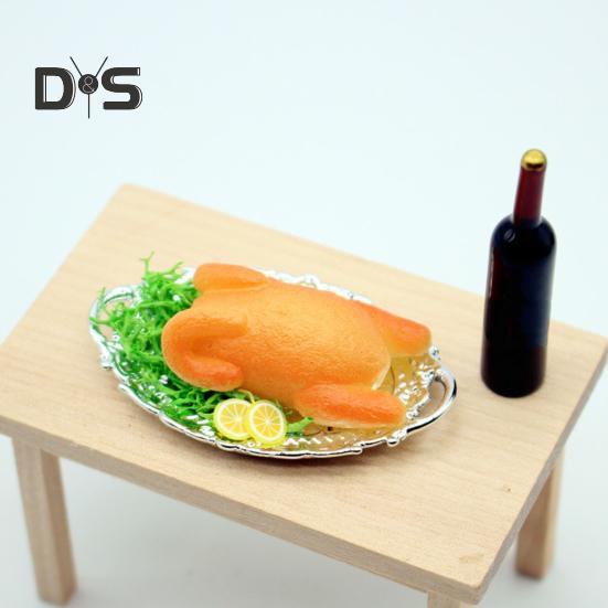 Miniature Roast Chicken Realistic Christmas Roast Chicken On Plate Dolls Accessory Miniature Food Toy Set for Doll Dining Table Decor