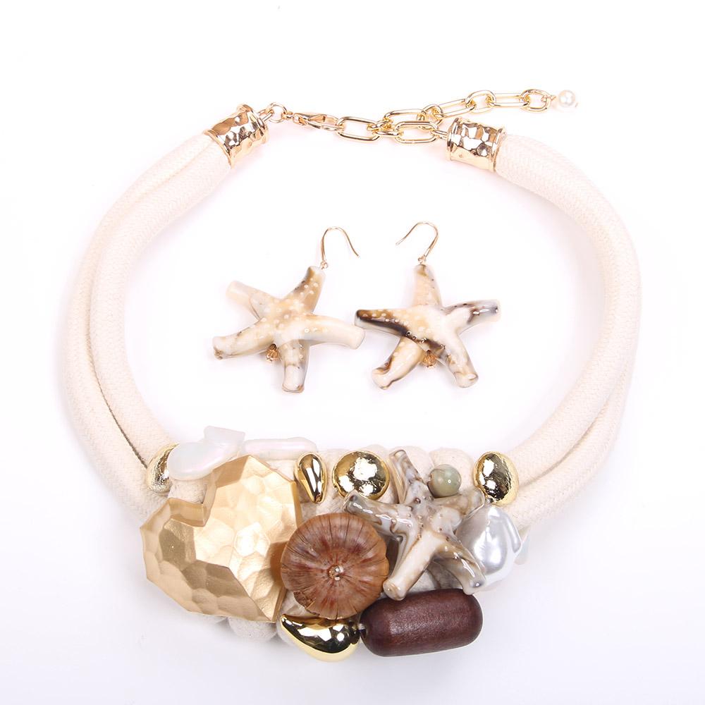 Colar statement com Design de Contas e Estrela-do-mar para Mulheres Joias da Moda para Casamento e Festa