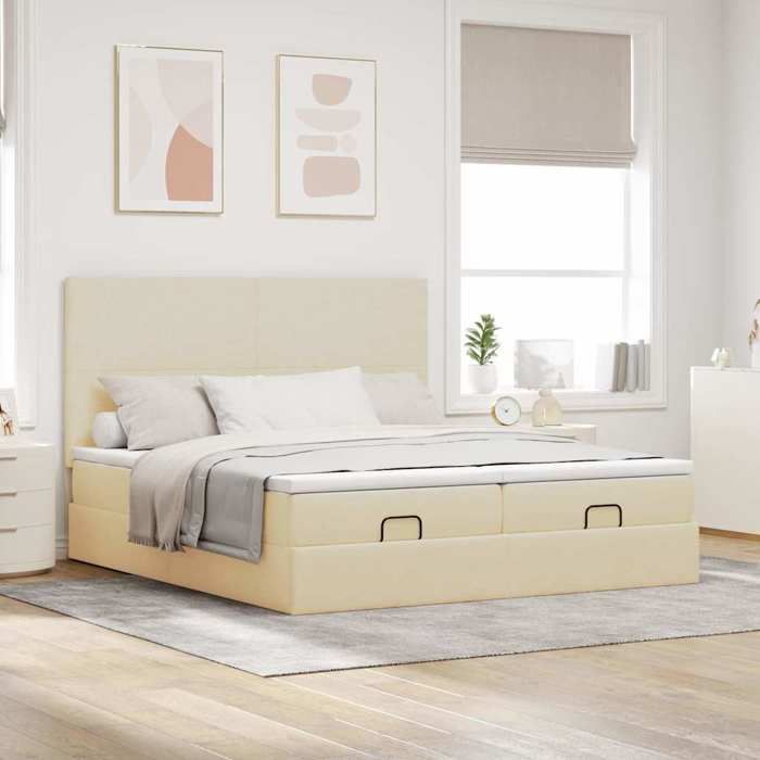 Cadre de lit ottoman avec matelas - Maison Exclusive - 180x200 cm - Tissu crème - Rangement hydraulique