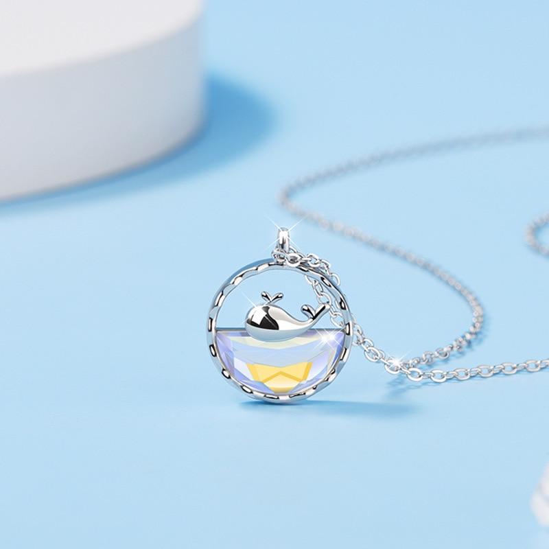S925 Sterling Silver Glazed Stone Whale Necklace Female Light Luxury Simple Ins Niche Design Clavicle Chain Luxury
