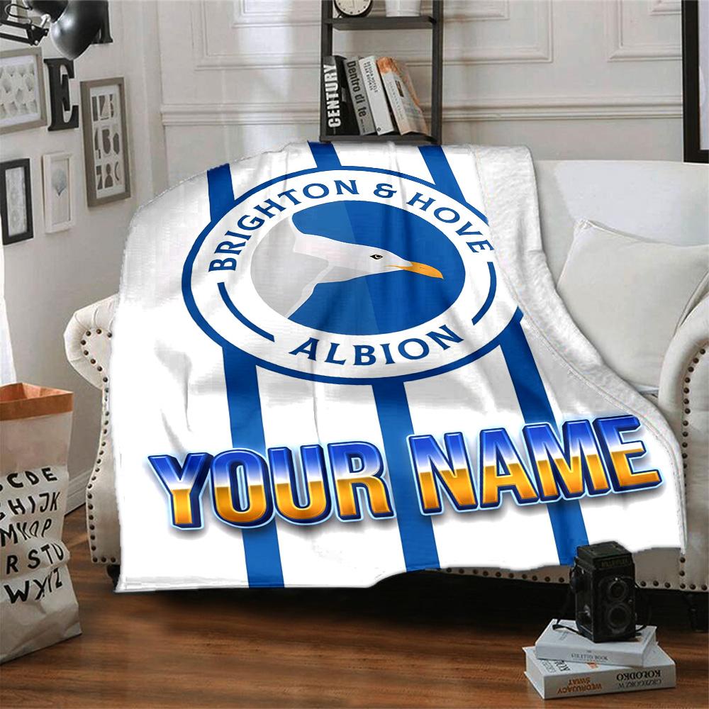 1pc Brighton & Hove Albion F.C. Blanket with Custom Name, Gift, for Men and Women, Soft Blanket, Good for Sofa Bed Couch Travel, Lightweight Flannel B