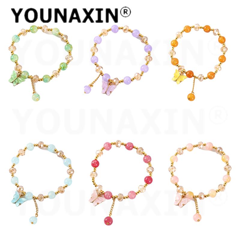 6 Pcs/Set Butterfly Glass Beaded Bracelet for Women Fashion Simple Style Bangle Best Friend Valentine Gift