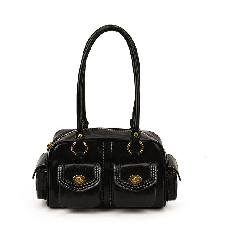Vintage Motorcycle Bag, Women's Handbag, New Large Capacity Commuting Armpit Bag, Single Shoulder Boston Bag