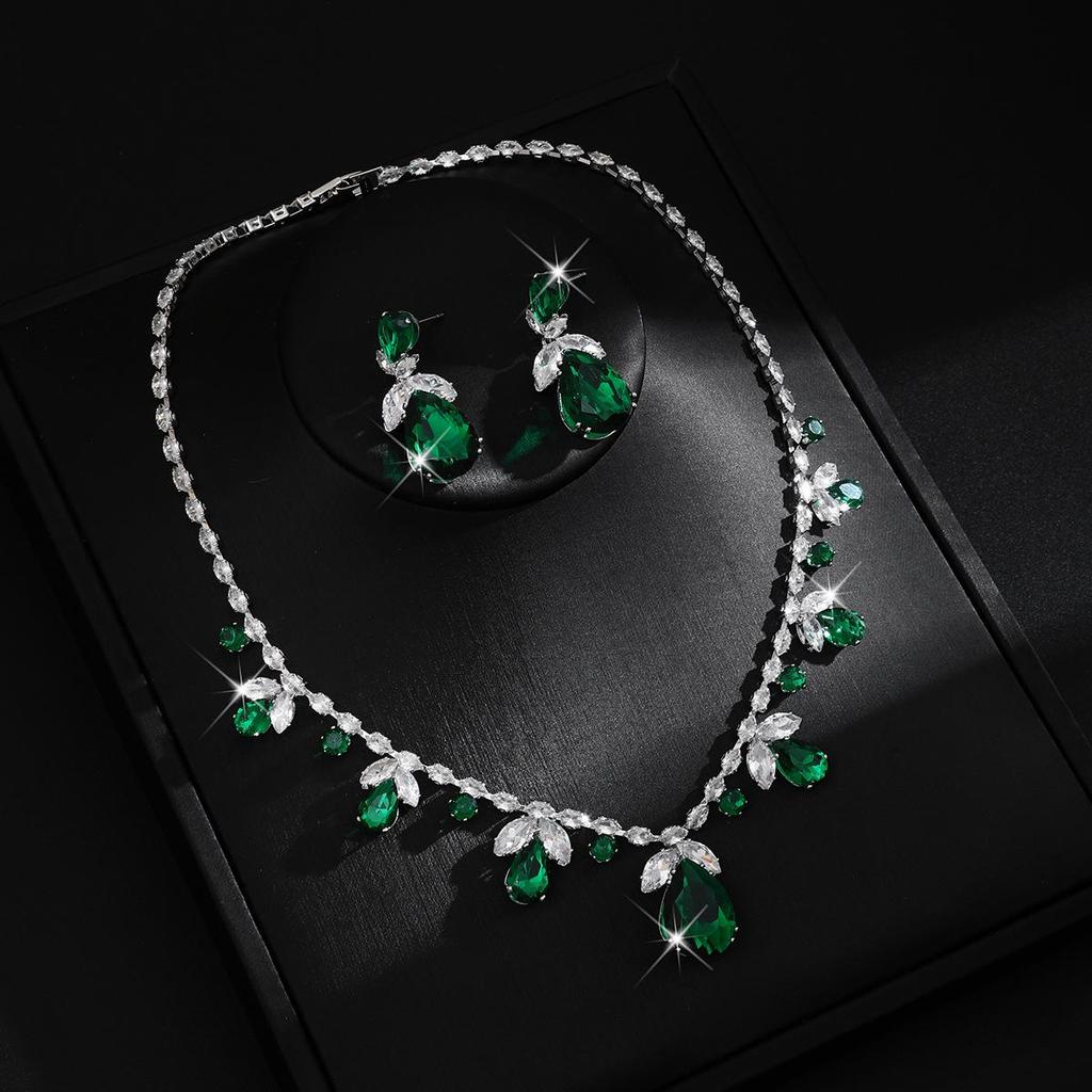 Luxurious Colorful Zircon Necklace & Earrings Set - Cross-Border Fashion Jewelry
