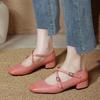 Retro Medium Thick Heel Women's Shoes Lightweight Mary Jane Shoes Cross Strap Square Toe Small Leather Shoes Shallow Mouth Casual Shoes