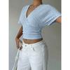 IHUASU Women's Fashion Casual V-Neck Short Sleeve Blouses & Shirts