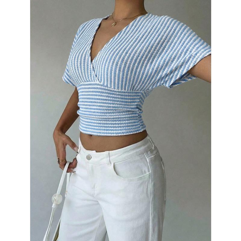 IHUASU Women's Fashion Casual V-Neck Short Sleeve Blouses & Shirts