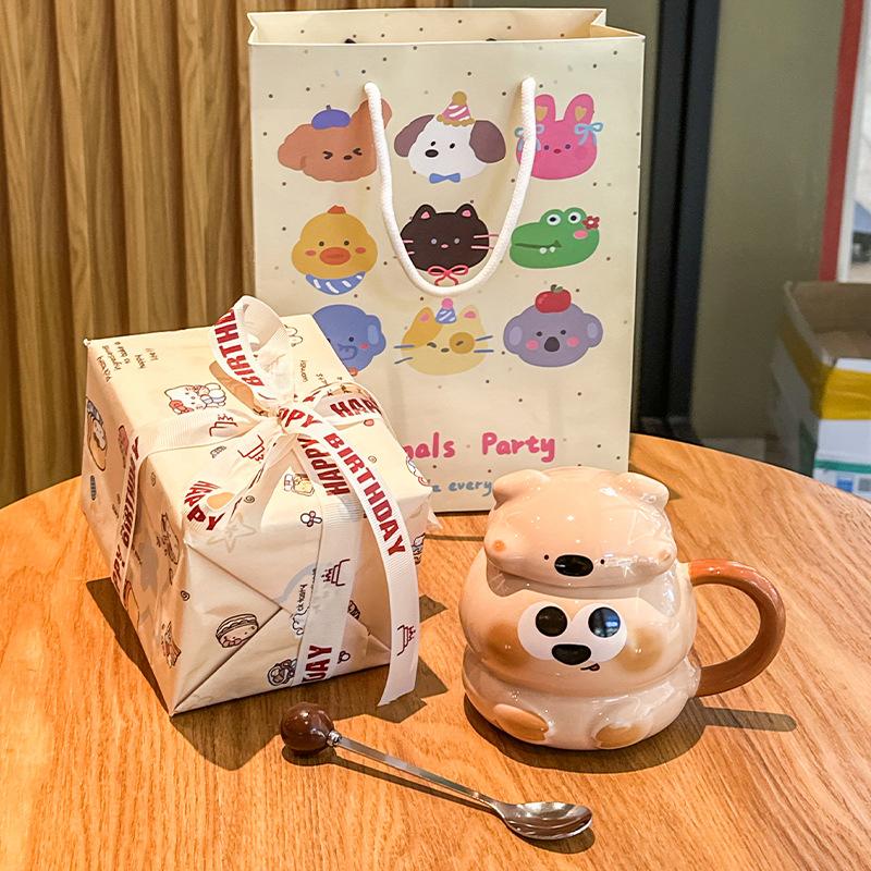 ins high-value cute pig cup ceramic mug home breakfast coffee cup for girls' birthday gifts