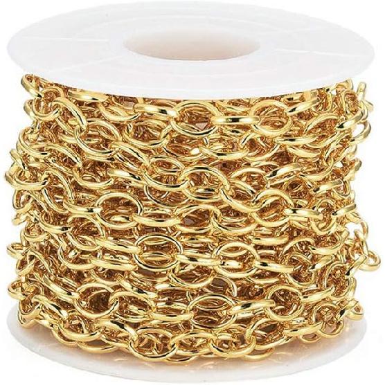 Pandahall 2 Rolls 14K Gold Plated Heart Link Chains Small Link Cable Chains 5 Yards Brass Gold Jewelry Chains for Permanent Jewelry Making Bracelet