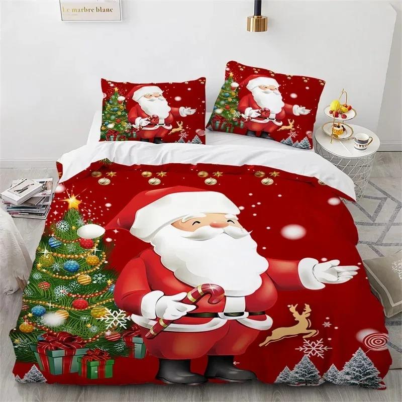 Cartoon Christmas Santa Claus Bedding Set Boys Girls Twin Queen Size Duvet Cover Pillowcase Bed Kids Adult Home Textileextile