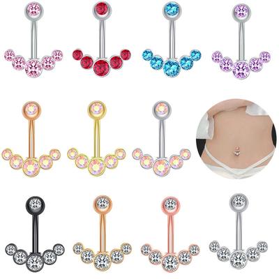 Stainless Steel Inlaid Diamond Navel Ring 5 Diamond Navel Nails Inverted Navel Buckle Puncture Jewelry