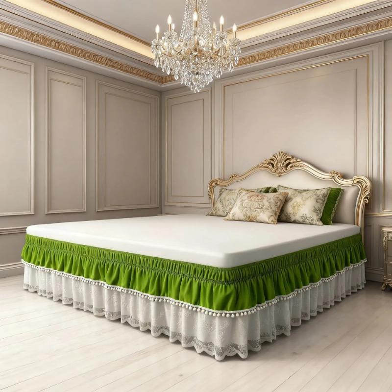 

Double Layer Wrap Around Elastic Solid Bed Skirt Elastic Band Without Sheet Easy on/Easy Off Dust Ruffled Home Hotel Decoration Queen-150x200x40cm