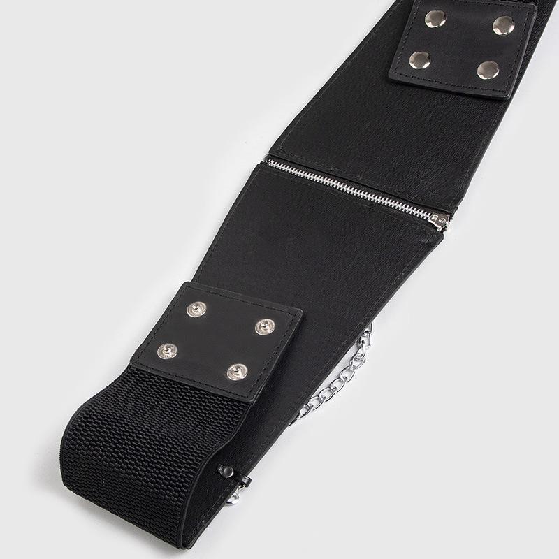 Adjustable Leather Chain Waist Belt with Snap Buttons for Young Fashion