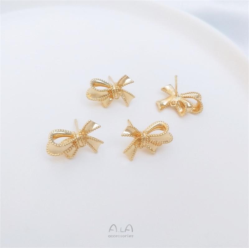 14K Gold-Filled & 925 Silver Needle Bow Stud Earrings with Jump Ring - Handmade Jewelry Accessories