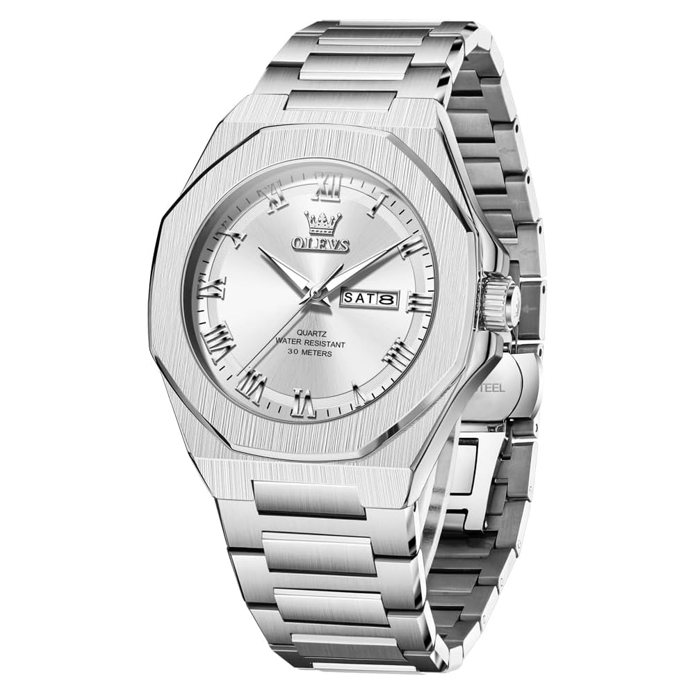 OLEVS Men s Square Business Watch Waterproof Luminous Quartz Date Display White