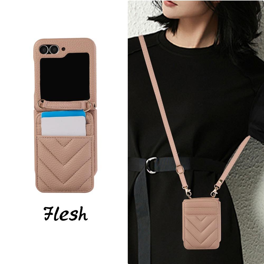 Crossbody Leather Phone Case for Samsung Galaxy Z Flip 6 5 4 3 Flip6 Flip5 Flip4 Flip3 Wallet with Card Holder Protection Cover