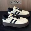 Genuine Leather Training Shoes for Women's Spring Thick Sole Elevated Board Shoes, Casual Sports Little White Shoes