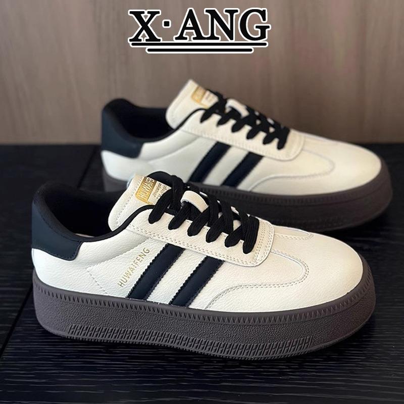 Genuine Leather Training Shoes for Women's Spring Thick Sole Elevated Board Shoes, Casual Sports Little White Shoes