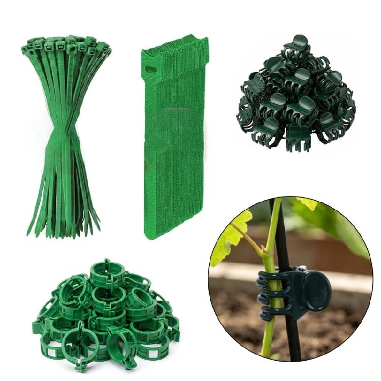 Plant Training Clip and Tie Set with Hook-and-Loop Bands, Plastic and Nylon Securing Pieces for Indoor Pot Care, Balcony Garden Care and Climbing
