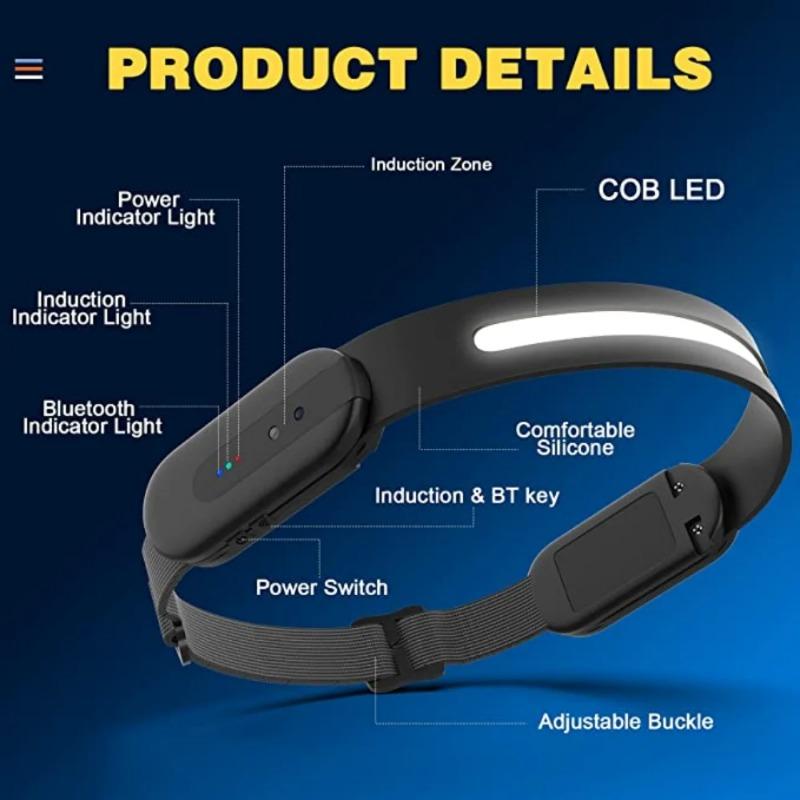 Bluetooth LED Induction Headlamp Portable COB Sensor Headlight Flashlight USB Rechargeable Waterproof Head Torch Camping Light