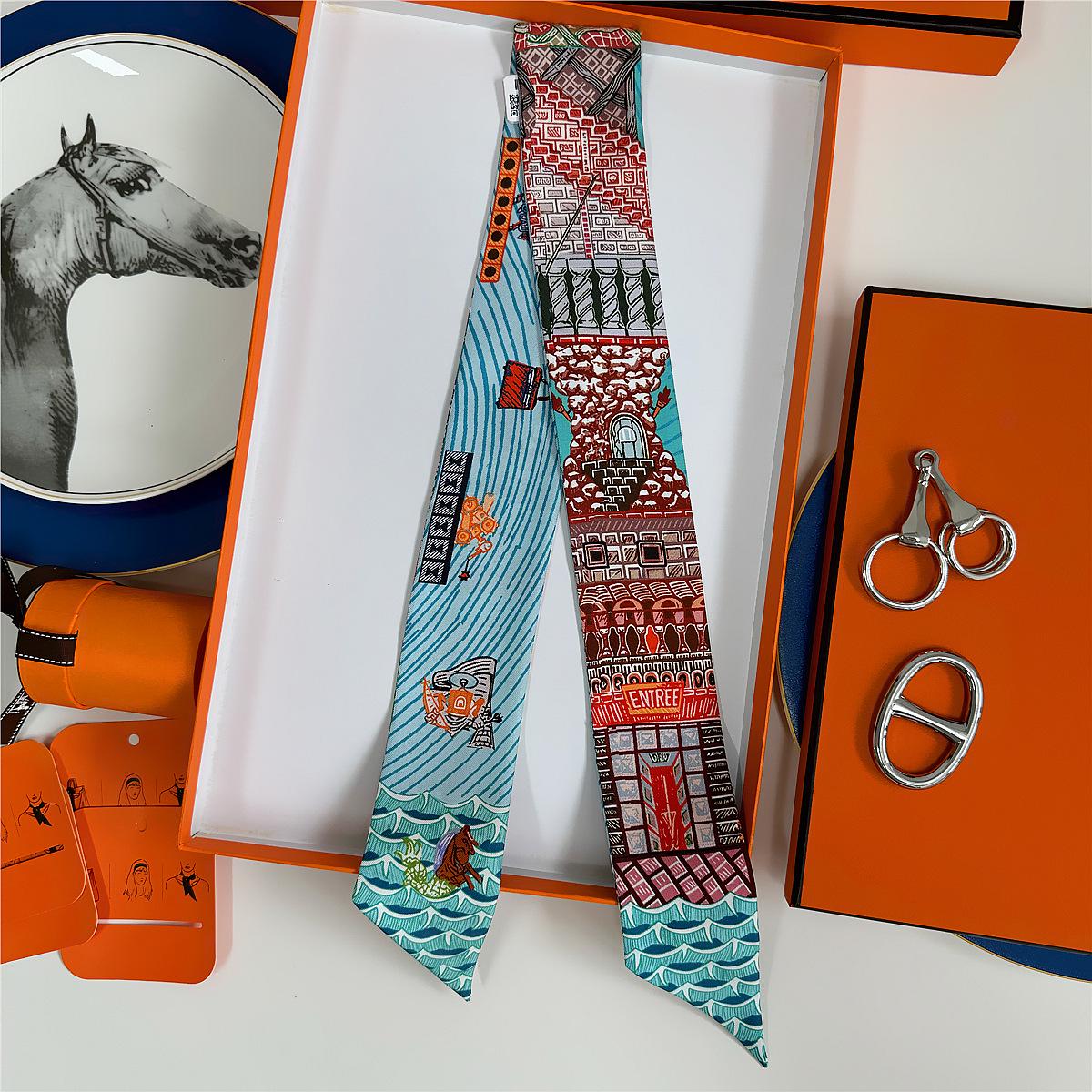 

Летний двухсторонний шарф из шелковой ленты Mulberry 2024 года, светло-серый твил 18 момми, универсальный браслет 86 x 5 cm