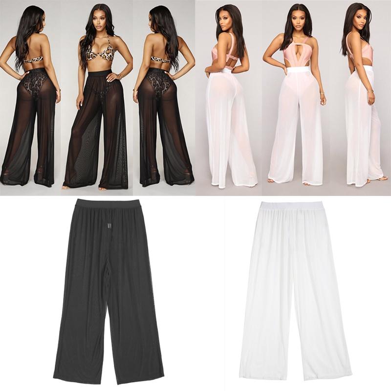 Women's Sexy Boho Mesh Sheer Pants Cover Up For Beach Pool Parties