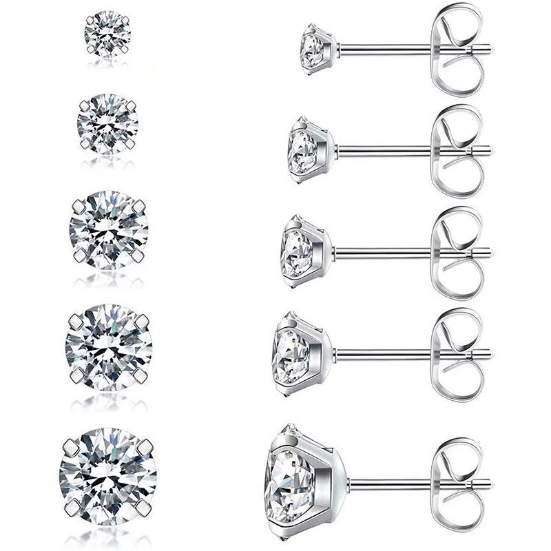 Classic European-American Zirconia Four-Claw Stud Earrings: Stylish, Versatile, Simple Ear Jewelry Single