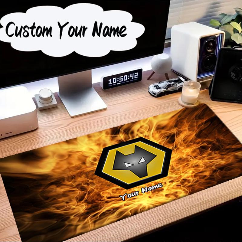 Custom Name Mouse Pad Flaming Wolves Emblem Wanderers Mouse Pad Desk Mat, Non-Slip Rubber Backer Pad For Computer Notebook Gaming Mouse Pad Gift