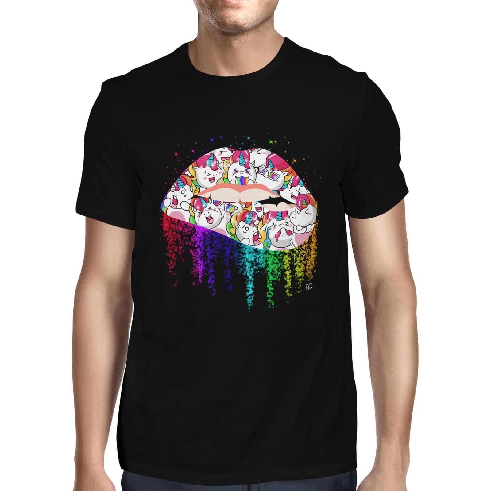 1Tee Mens Biting Lip Unicorn Lipstick T-Shirt S