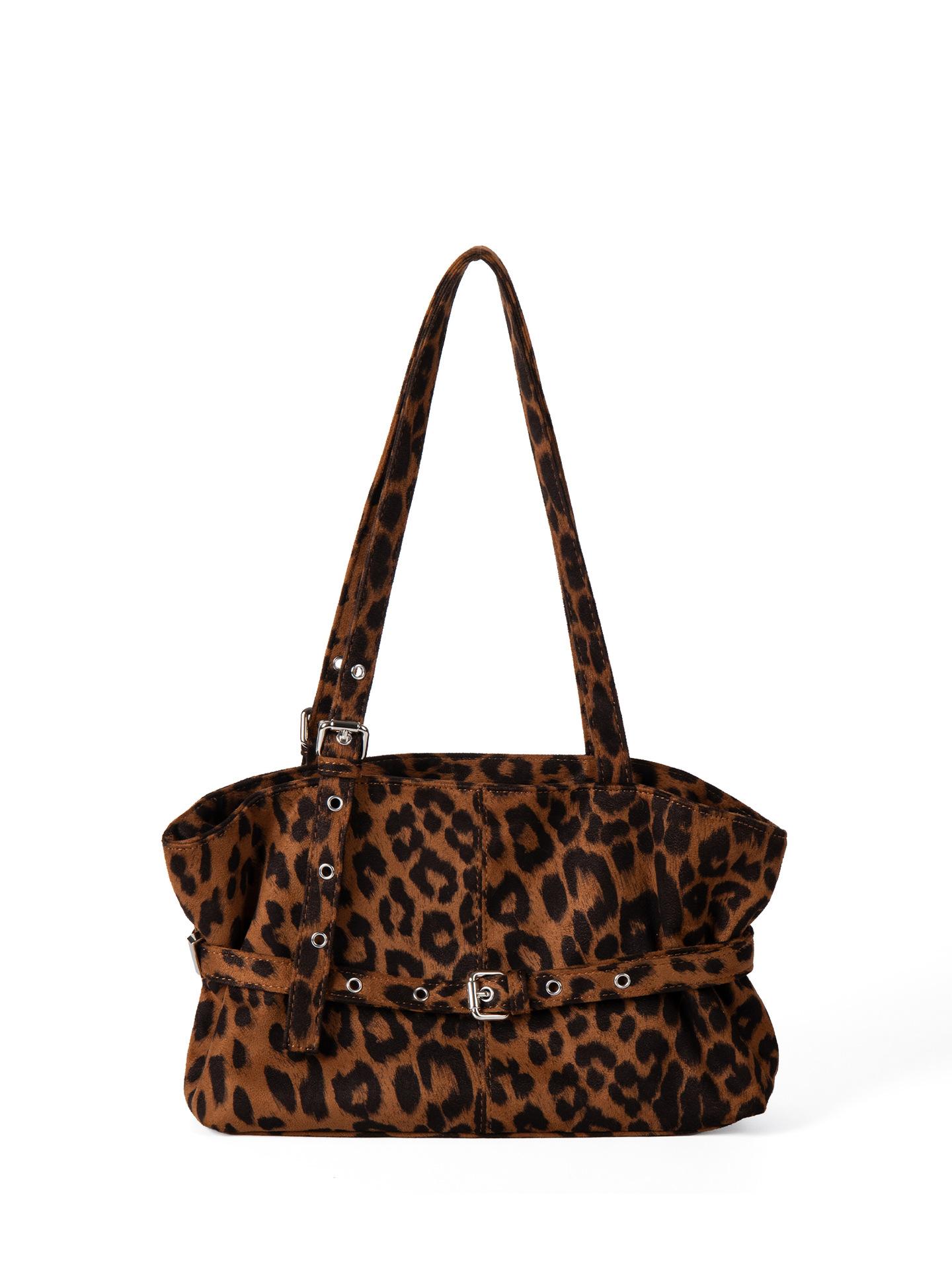 Leopard Print Design Suede Tote Bag, Large Capacity Retro Versatile Commuting Hand-held Shoulder Bag коричневый