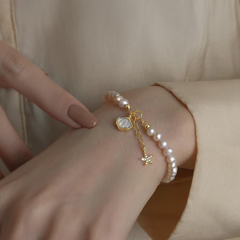 Trendiges Muschel- & Stern-Design 100% Natürliche Süßwasserperle 14K Gold Filled Damenarmband Großhandel Für Frauen Geschenke