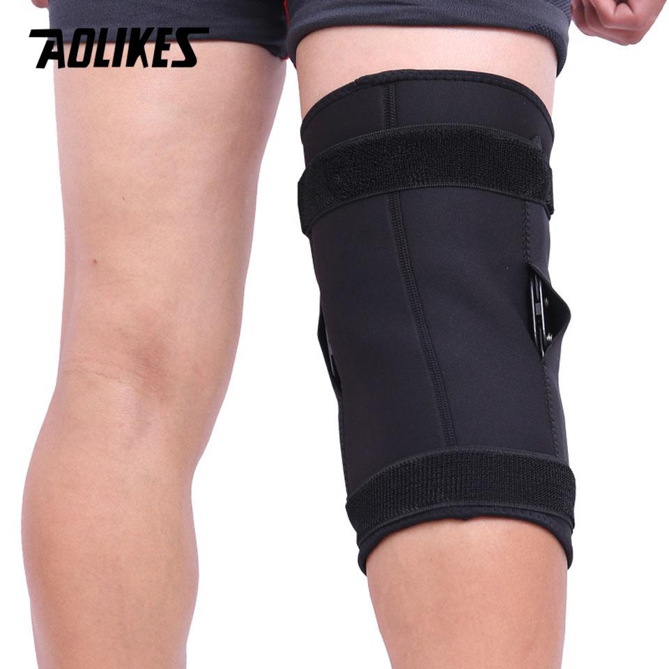 Aolikes 1Pcs Professional Sports Safety Knee Support Brace Patella Knee Pads Hole Sports With Metal Plate Black